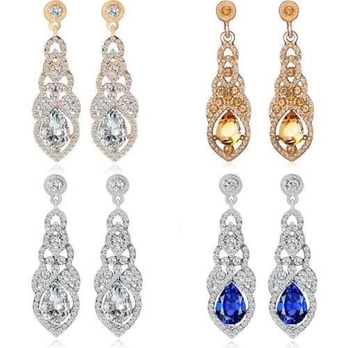 Crystal Wedding Drop Earrings for Women Blue Gold Color Korean Bridal Dangle Earring 2020 Fashion Jewelry