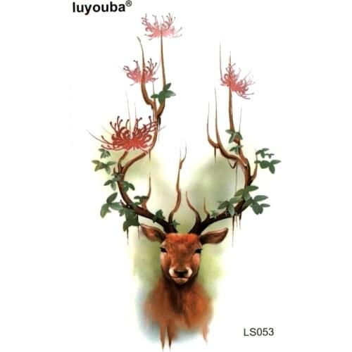 Beauty Sika deer Waterproof Temporary Tattoos Men cut animals guitar Tattoo kids Harajuku henna tattoo body art sticker