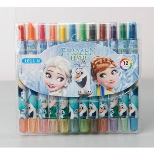 Frozen Elsa Anna Cartoon Children Crayon Student Rotating Brush 12 Color Rotating Coloring Crayon Graffiti Pen kid Birthday Gift