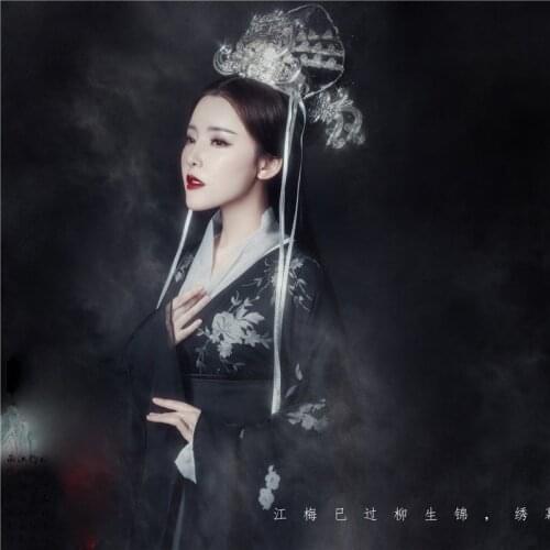 WYJN Black Embroidery Gorgeous Tang Empress Costume Sword Lady Cosplay Hanfu Thematic Photography Minority Performanc Dress