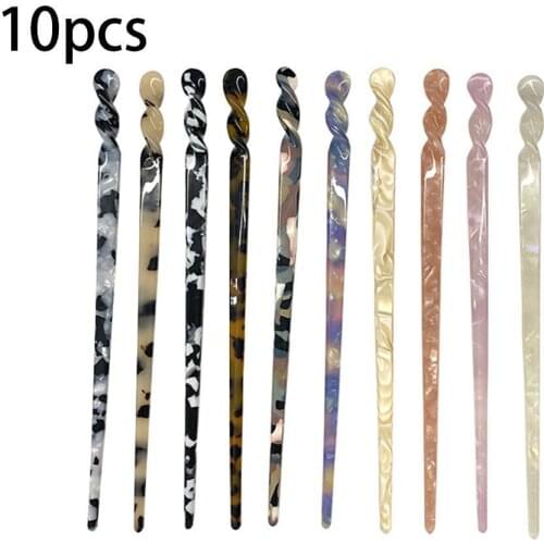 10pcs Fashion Trendy Vintage Acetate Hair Sticks Styling Hairpin Chopsticks Hairpins Disk Hair Clip Pins Hair Jewelry Accessorie
