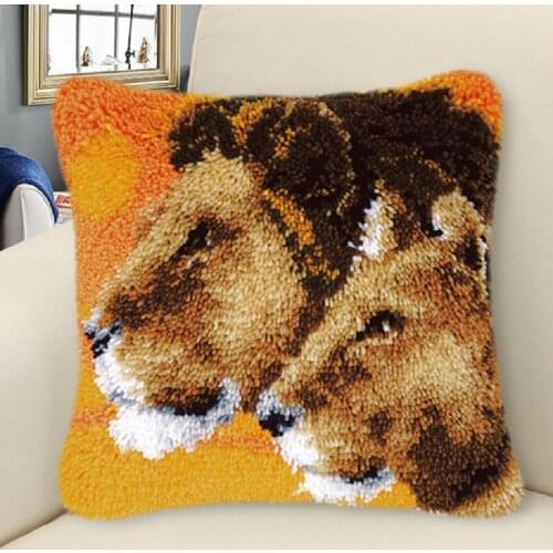 Latch Hook kits Pillow Diy Handmade Printed Canvas Cushion Latch Hook Kits DIY Unfinished accessories Animal Tiger