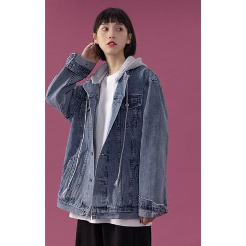 2021 New Denim Jacket Women Spring and Autumn All-match Korean Loose Bf Wind Jacket Casual Hooded Jacket Trend
