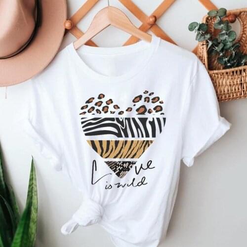 Women Fashion Leopard Love Heart Summer 90s Clothing Short Sleeve Tshirts Clothes Graphic T Top Lady Print Female Tee T-Shirt