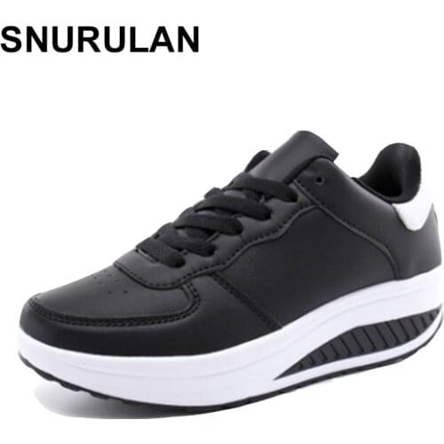 SNURULAN slimming shoes woman leather Slimming body shaping 2019 spring women large size 43 Comfortable platform sports shoes