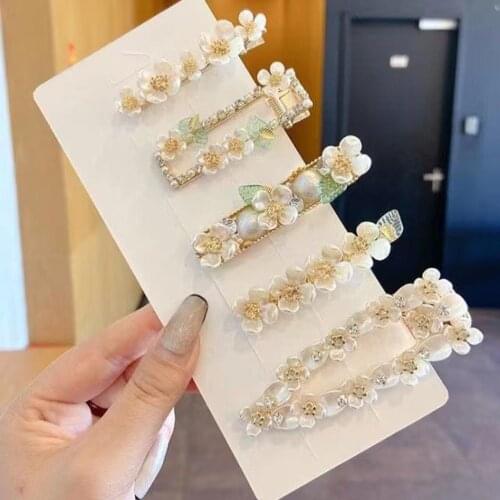 New Sweet Ewha Flower Pearl Metal Hair Clips Set for Women Retro Geometric Barrettes Hairpin Girls Hair Accessories Jewelry