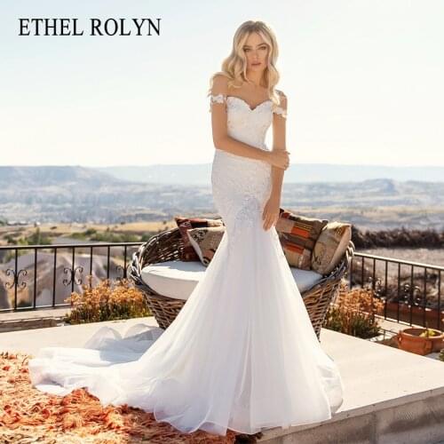 ETHEL ROLYN Mermaid Wedding Dress 2021 Classy Off the Shoulder Appliques Bride Sweetheart Lace Up Backless Bridal Gown