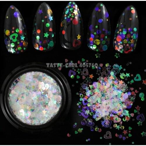 1 Jar Mix Shapes Glitter Shimmering Transparent Iridescent AB Colorful Acrylic Sequins Nail Art Paillette Decoration DIY HGC22