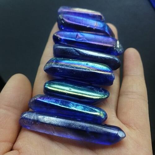 10pcs Aura angel quartz wand natural flame blue electroplating crystal point specimen Polished Healing