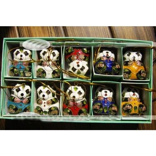 10pcs Chinese Cloisonne /Enamel panda Christmas Ornaments Charms Key Chains shipping free