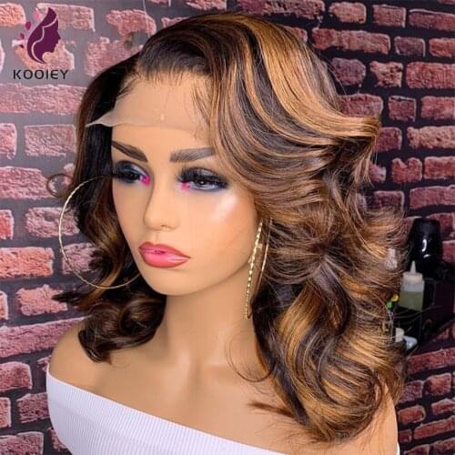1b/30 Highlight Wig Lace Front Short Bob Body Wave Wig Pre Plucked Bleached Knots Ombre 4x4 Closure Wavy Wig Brazilian Hair Wigs