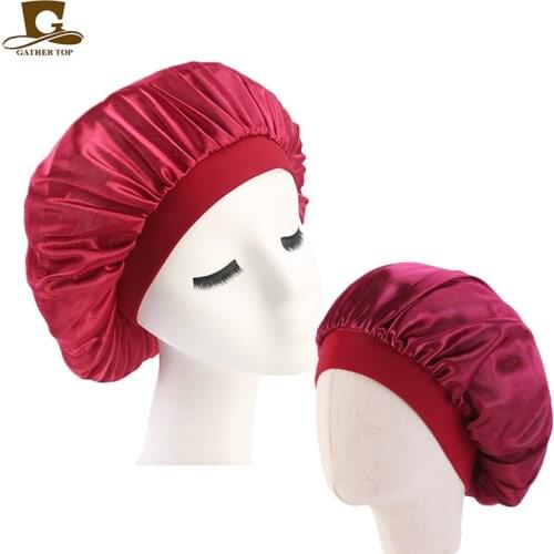Baby And Mommy Elastic Band Silky Bonnet Cap Kids Night Sleep Hat 2pcs/sets