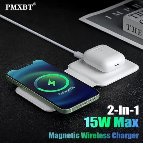 2 in 1 Folding Magnetic Wireless Dual-Charge For iPhone 12 Pro Max 15W Fast Charging For iWatch Airpods 3 Mag 2 safe Duo Charger