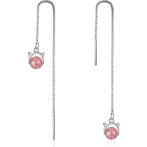 TJP 2018 Hot Sale Crystal Pink Balls Female Drop Earrings Jewelry Girl Fashion Silver 925 Earrings For Women Party Accessories