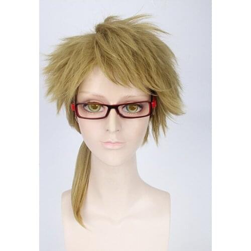 45cm Anime Bungo Stray Dogs Cosplay Doppo Kunikida Wig Role Playing Wigs Halloween Cosplay Dark Brown Hair Wig Cap