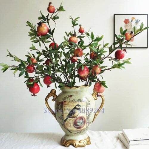 95cm Artificial plants Fake flower pomegranate Leaves branch fruit Red berry Flower arrangement accessories Modern Decoration