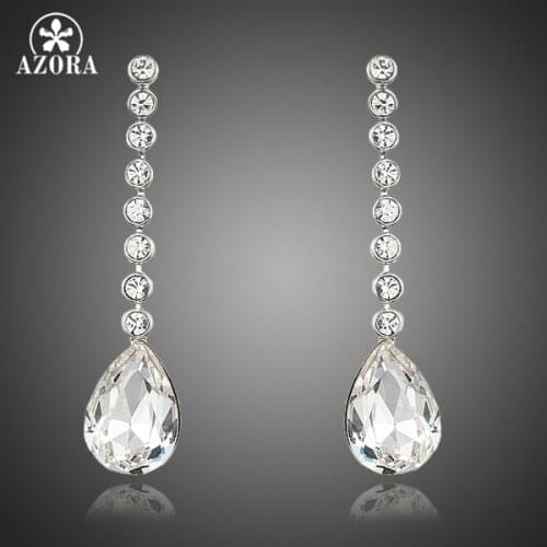 AZORA Dangling Elegant Clear Stellux Austrian Crystal Water Drop Wedding Earrings for Women TE0244