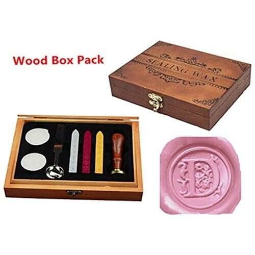 Luxury Letter D Wood Gift Box Pack Vintage Alphabet Initial Engraved Wedding Invitation Classical Old-fashioned Antique Wax Seal