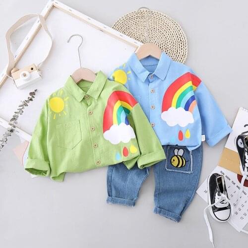 Spring Autumn Children Baby Boys Gentleman Clothes Toddler rainbow Shirt jeans 2pcs/Sets Infant Clothing Kids Leisure Suits set