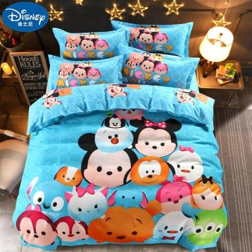 Disney Children Mickey Minnie Mouse Bedding Set Soft Cartoon Quilt Cover Pillow case Duvet cover Bed Sheet Bed Linen girl boy