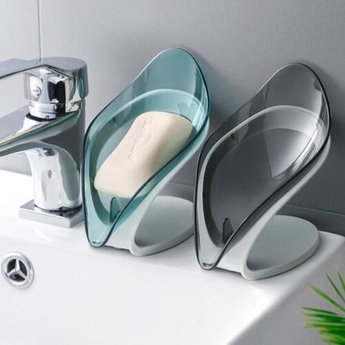 Drain Soap Holder Box Bathroom Shower Soap Storage Box Tray Rack Bathroom Drainage Plastic Box Ledge Leaf Shape