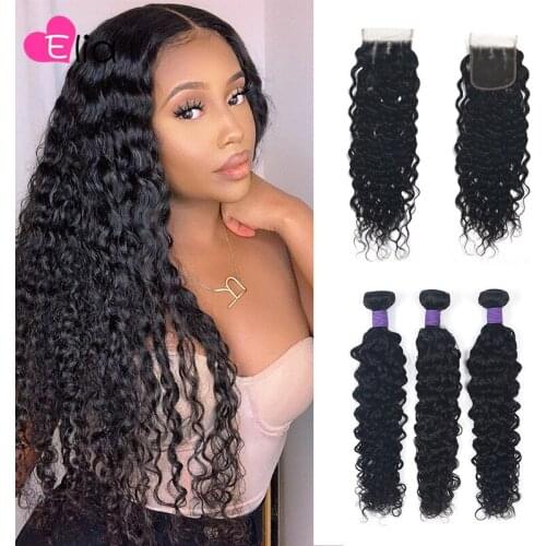 Elia Hair Bundles With 4x4 Lace Closure Brazilian Kinky Curly Hair Extension 100% Human Hair For Black women 2021 Free Part