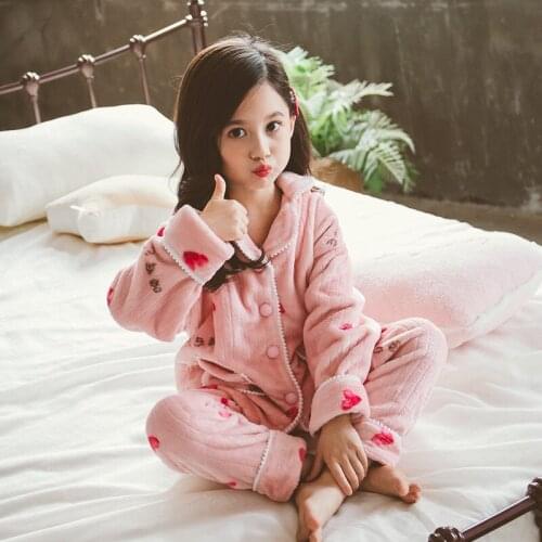 Flannel Baby Girls Pajama Sets Autumn Winter Kids Fleece Sleepwear Baby Boy Clothes Set Kids Pjs