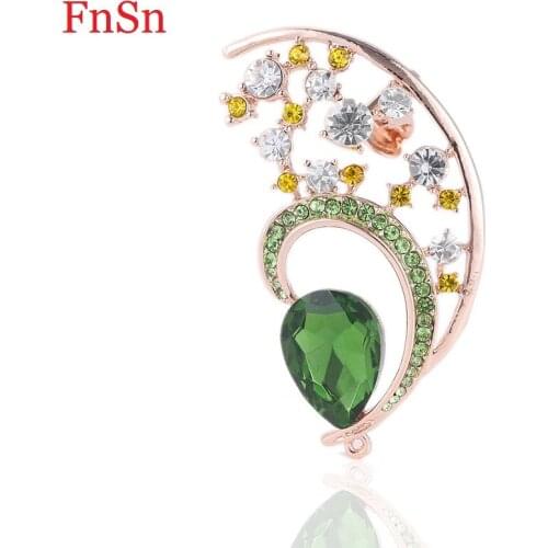 Fnsn New Fashion Earrings Jewelry Gold Colour Crystal Clip Earring For Women Water Drop Zinc Alloy Clip Earrings Hot Wholesale