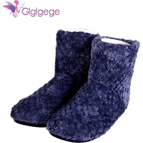 Glglgege High Quality Winter Warm Plaid Shoes Skid Soft Bottom Indoor Home Shoes Warm Plush Indoor Boots For Women Floors Shoes