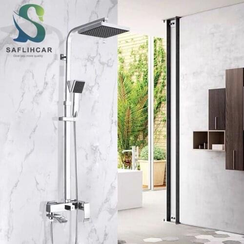 Chrome Bathroom Shower Faucet Rainfall Bathroom Shower Set Hot and Cold Water Mixer Tap Wall-mounted Bathroom Shower Taps