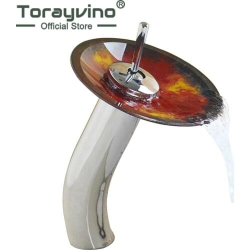 Torayvino Bathroom Faucet Chrome Polished Glass Waterfall Spout Single Handle Lavatory Vanity Basin Sink Faucet Sink Mixer Tap