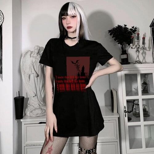 Kawaii Retro Goth Tshirt Women Oversized Emo Punk Harajuku Summer Top Dark Aesthetic Fairy Grunge Alt Plus Alternative Clothes