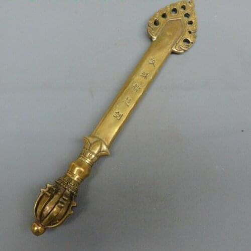 China Brass Buddhism Tibet Dagger BiXie Vajra Manjushri Buddha Sword Statue