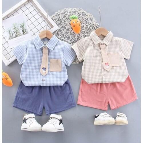 Baby Infant Plaid Shirt + Shorts Set Two-Piece Children Boys Kids Tops Pants Suit Trend Cartoon Casual Clothing Outfit