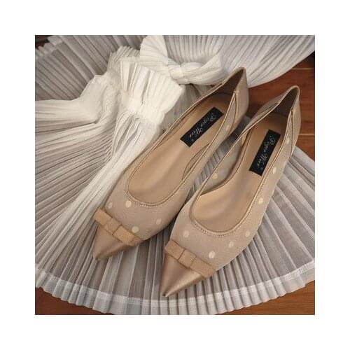 Kmeioo classic summer Polka Dot boat shoes woman pointed toe flats bowtie shallow shoes dress shoes