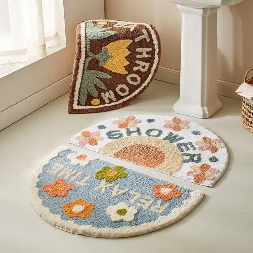 Bathroom Mat Fesh Simple Chic Flora Half Circle Soft Carpet Absorbent Slip-resistant Pad Kitchen Door Floor Mat Artistic Decor