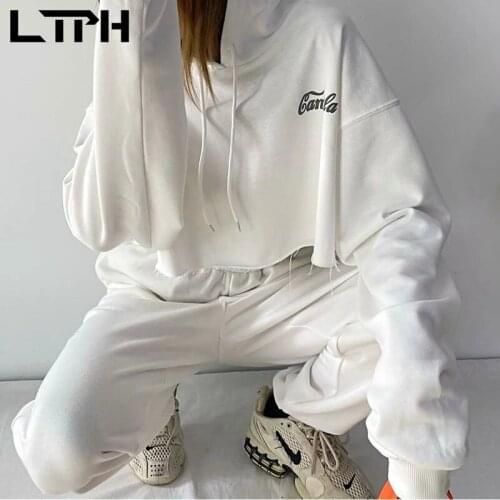 LTPH fashion women tracksuit 2 piece set loose casual Hoodie sweatshirt high waist elastic trousers Pants Sets 2021 autumn new