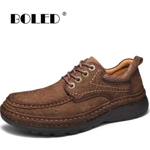 Retro Natural leather Men Boots Waterproof Platform Autumn Ankle Boots Shoes Handmade Platform Outdoor Walking Shoes Men