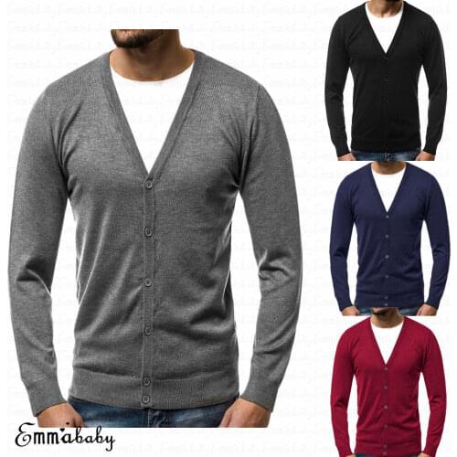Fall Winter Mens Long Sleeve Knitted V Neck Button Slim Fit Cardigan Sweaters Casual Knitwear Warm Top Plus Size M-3XL