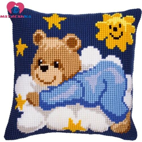Latch hook pillow kits cross-stitch pillow embroidery carpet hook needlework crafts do it yourself home decor gift cartoon bear