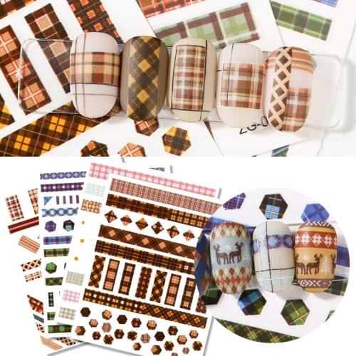 1pcs autumn and winter nail art new Christmas Plaid sticker strap glue triangle Plaid sticker stereo sticker nail art decor