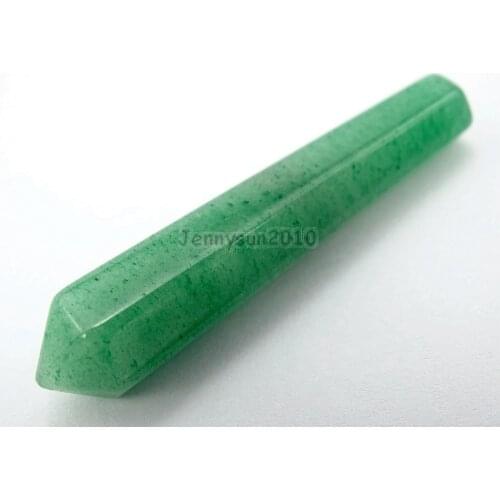 Natural Green Aventurine Gems Stones Long Hexagonal Pointed Reiki Chakra Raw Wand Pendant Healing Necklace Jewelry 10Pcs/Pack