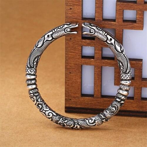 New Exquisite Ssangyong Pley Beads Bracelets 925 Sterling Silver Jewelry Double Dragon Means Good Luck Bangles SB203