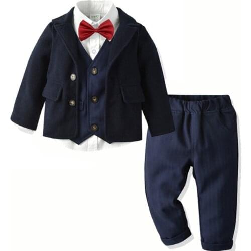 New Winter Arrival Classic Fashion Boys Woolen Coat 5-pieces Suit Set /Boy Birthday Party Suit/Children Clothing 3301