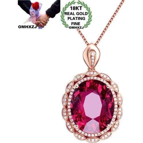 OMHXZJ Wholesale NA374 European Fashion Hot Woman Girl Party Birthday Wedding Gift Shiny Oval AAA Zircon 18KT Rose Gold Necklace