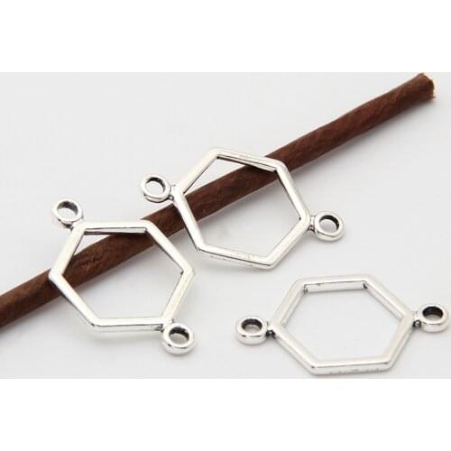 30pcs Silver Color Hollow Hexagon Charms Frame Blank Geometry Connector Making Bracelet Craft Jewelry 12x19.5mm A3374