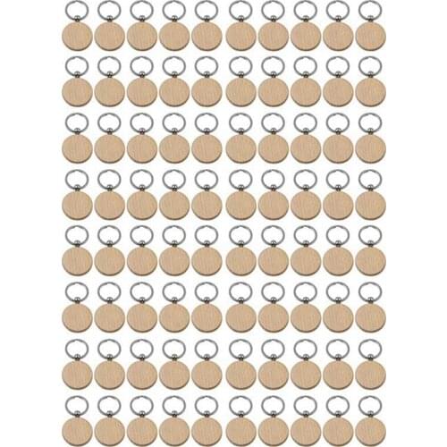 80Pcs Blank Round Wooden Key Chain Diy Wood Keychains Key Tags Can Engrave Diy Gifts