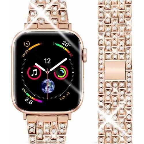 Diamond Women Bands For Apple Watch Series 6 SE 5 4 3 2 Stainless Steel Wrist Band Loop Correa For Iwatch 38 40 42 44mm Bracelet