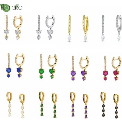 925 Sterling Silver Ear Buckle White Crystal Pendant Earrings for Women Luxury Hanging Buckle Earrings Wedding Fine Jewelry