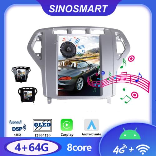 Sinosmart Andriod Tesla Style Car GPS Multimedia Radio Navigation Player for Ford Mondeo mk4 2007-2014 8 Core Voice Control